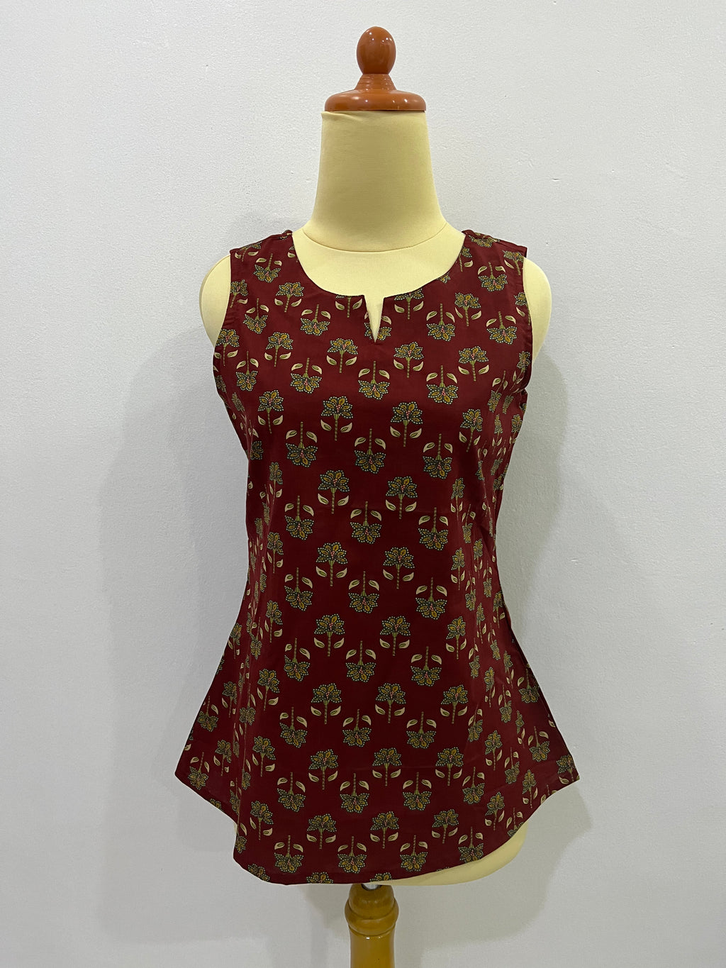 Rust Cotton Sleeveless Kurti