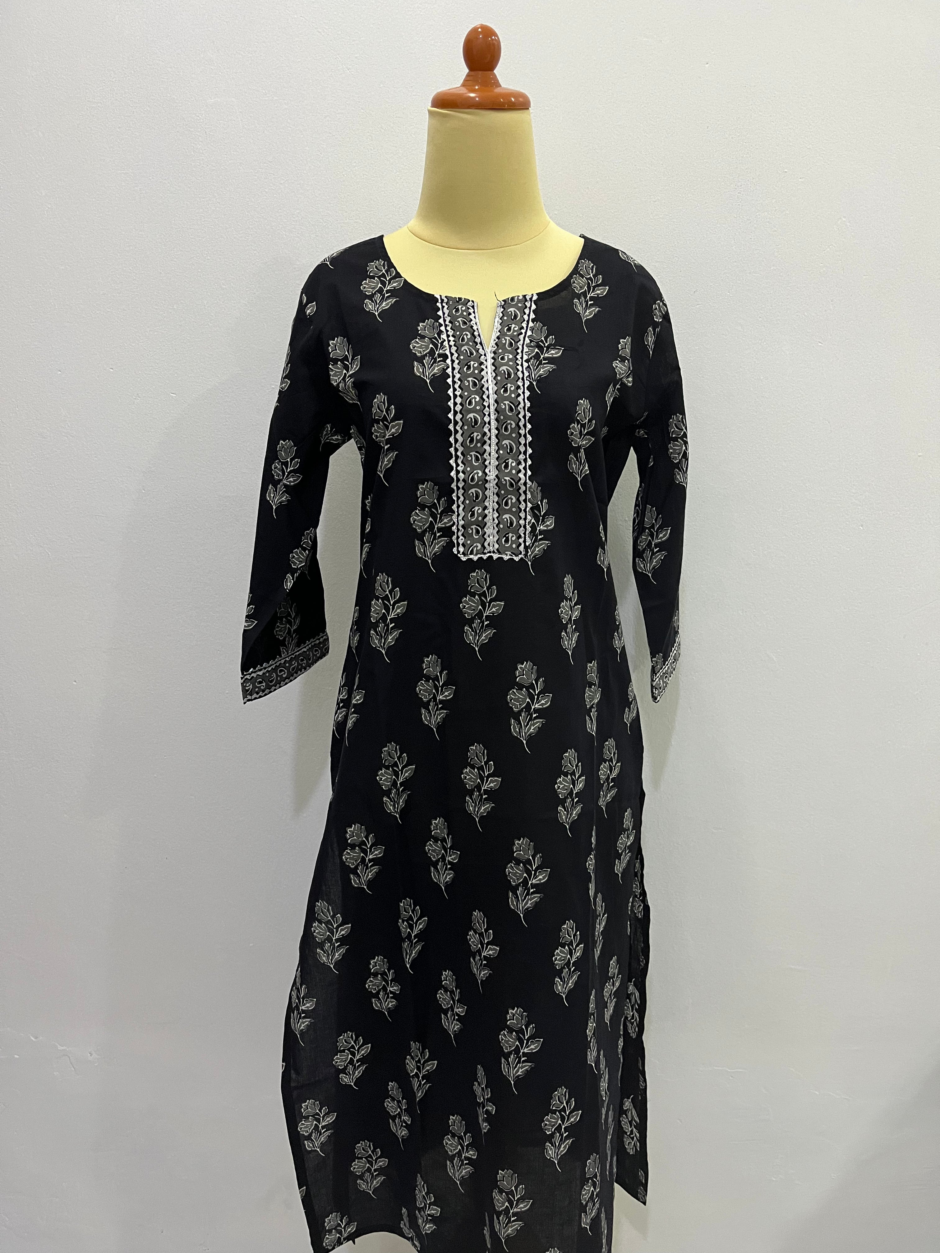 Black Cotton Kurta