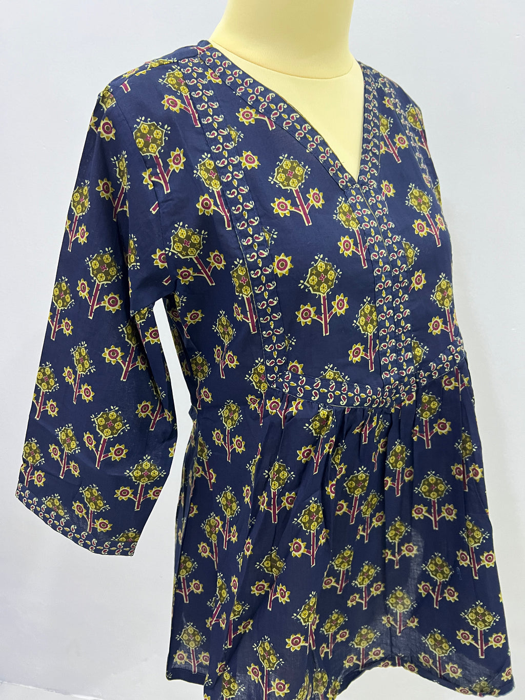 Blue Printed Cotton Kurta