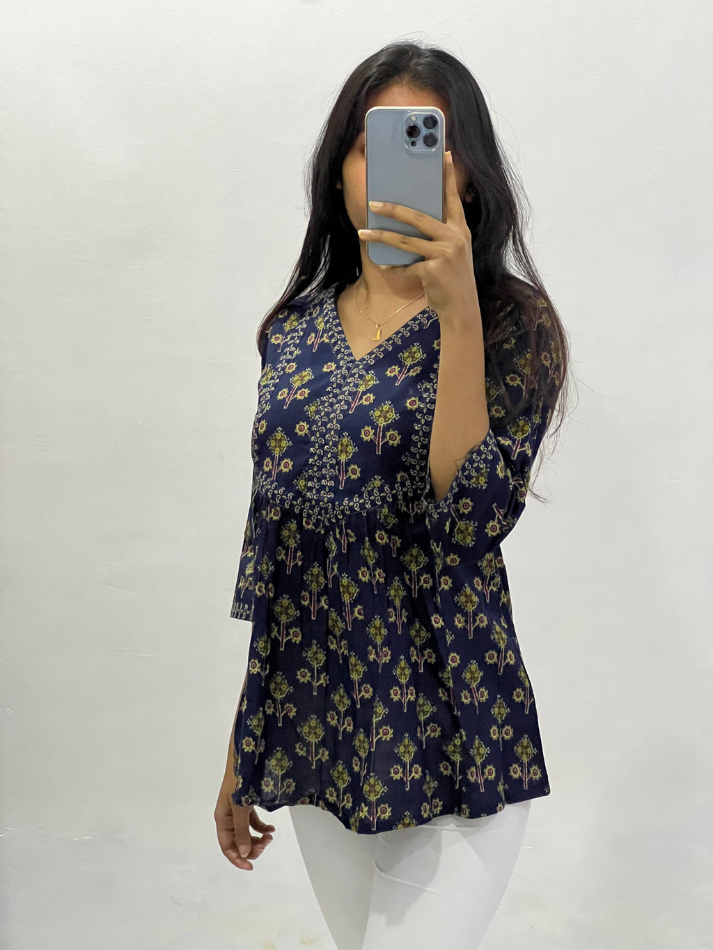 Blue Printed Cotton Kurta