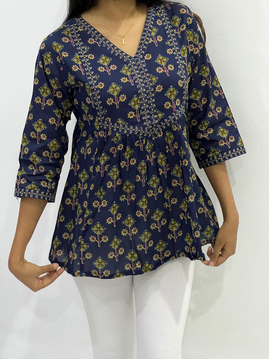 Blue Printed Cotton Kurta