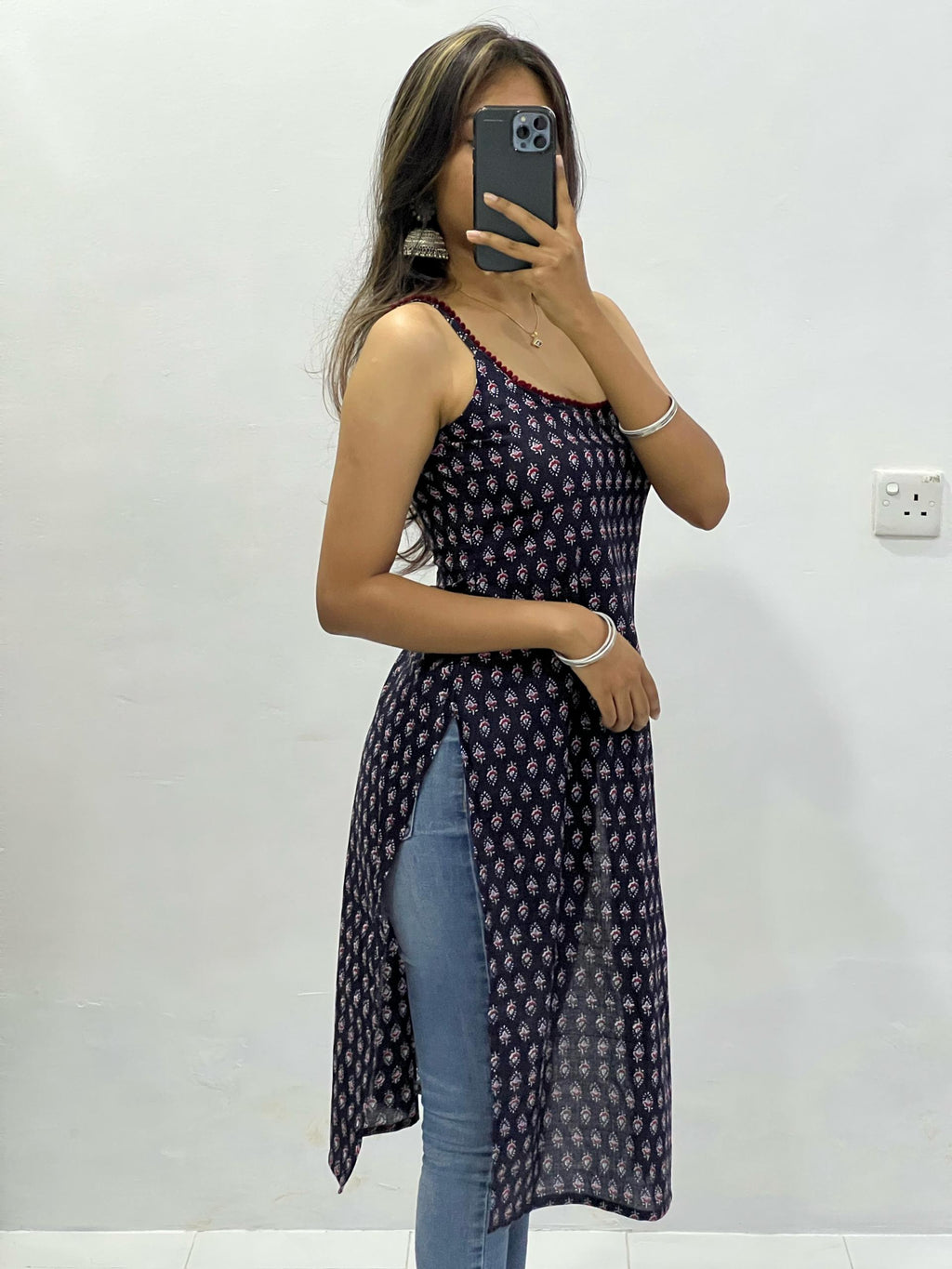 Long Cotton Black Kurti